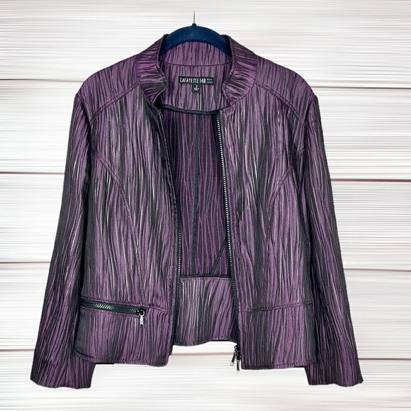 Lafayette 148 Lightweight Purple Textured Short Jacket Blazer Full Zip Front 2 - Picture 2 of 11